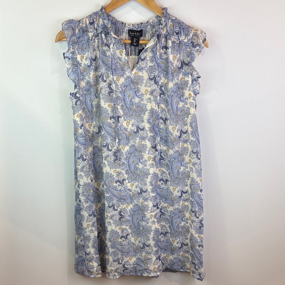 NWT Nicole Miller Blue and cream Paisley dress size S